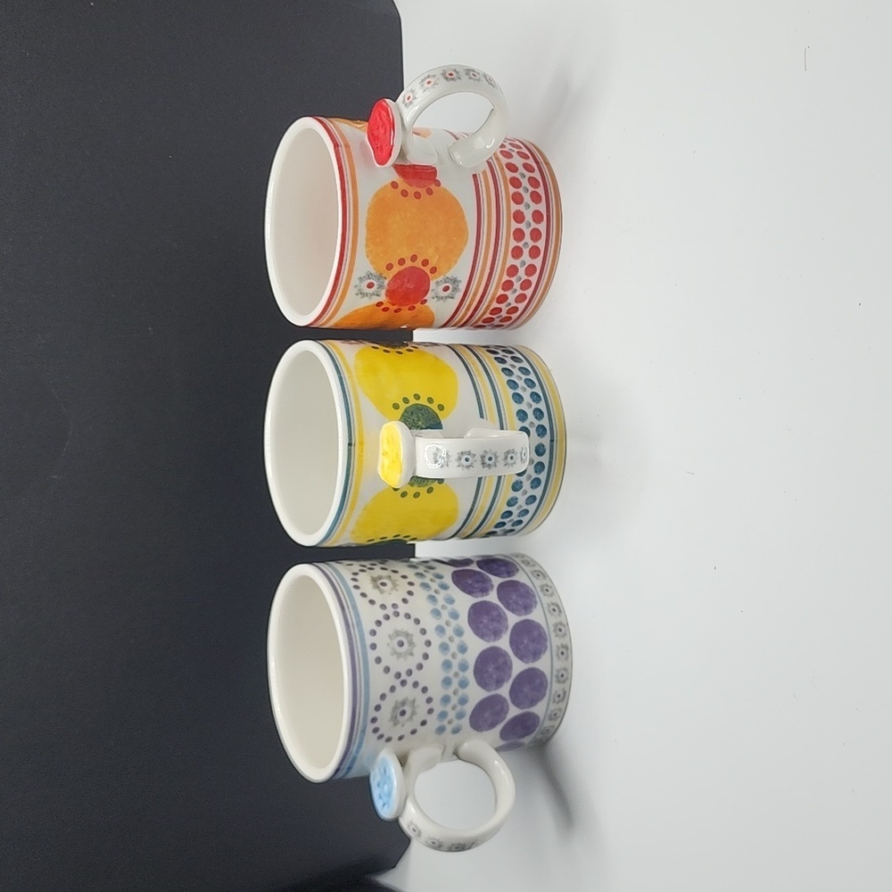 Anthropologie Biscuit  Colorful Mugs 8 OZ Set of Three